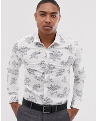 MOSS BROS Moss London Skinny Fit Shirt With Monochrome Floral Print In White