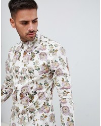 ASOS DESIGN Skinny Fit Ecru Floral Shirt