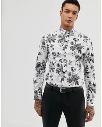 Twisted Tailor Skinny Fit Shirt In White With Floral Print