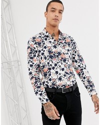 Devils Advocate Slim Fit Peach Flower Print Shirt