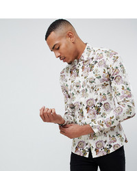 ASOS DESIGN Tall Skinny Fit Ecru Floral Shirt