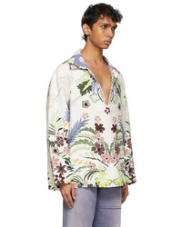 Valentino White Hemp World Arazzo Tropical Print Shirt