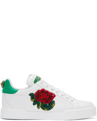 Dolce & Gabbana Dolce And Gabbana White Embroidered Floral Sneakers