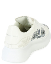 Alexander McQueen Floral Embroidered Leather Low Top Sneaker White