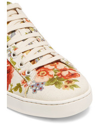 Gucci For Net A Porter New Ace Floral Print Canvas Sneakers Off White