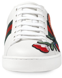 Gucci New Ace Floral Embroidered Low Top Sneakers Whitemulti