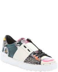 Valentino Purple Floral Graffiti Print Leather Studded Sneakers