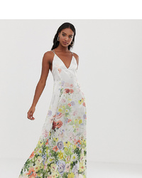 Asos Tall Asos Design Tall Cami Satin Trapeze Maxi Dress In Meadow Floral Print