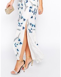 Frock And Frill All Over Floral Embroidered Embellished Maxi Dress