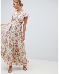 ASOS DESIGN Pleated Ruffle Maxi Dress With Cut Out In Floral Print
