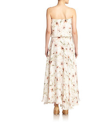 Haute Hippie Strapless Floral Print Silk Maxi Dress