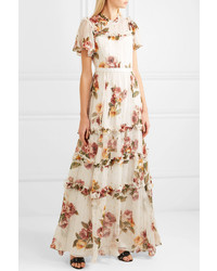 Needle & Thread Venetian Ruffled Floral Print Fil Coup Crepon Gown