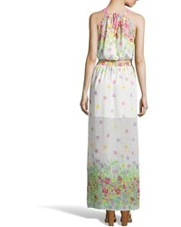 Wyatt White And Pink Floral Print Crepe Halter Maxi Dress