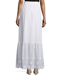 Miguelina Aiden Floral Embroidered Maxi Skirt Pure White