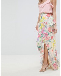 ASOS DESIGN Button Back Floral Maxi Skirt With Peplum