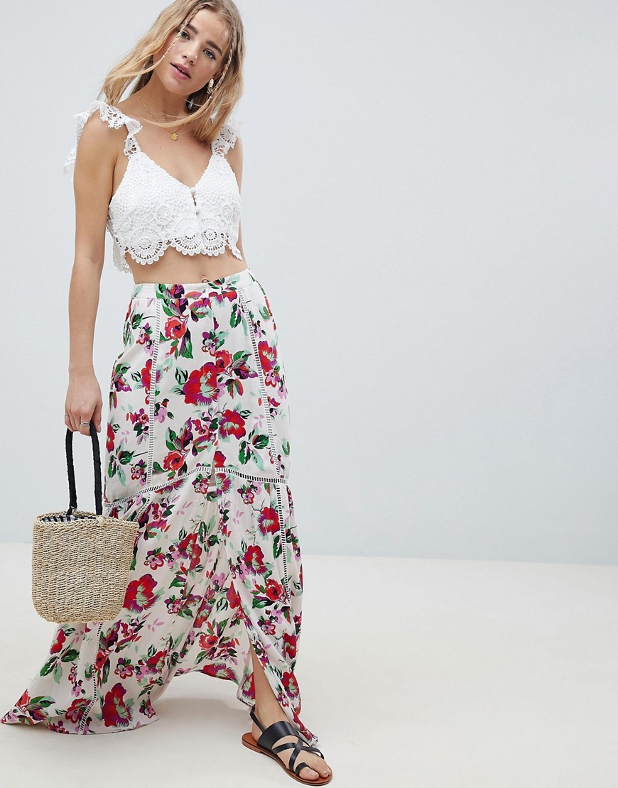 ASOS DESIGN Crinkle Maxi Skirt With Detail In Print, $10 | Asos | Lookastic