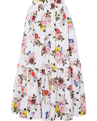 Erdem Leight Tiered Floral Print Cotton Poplin Maxi Skirt