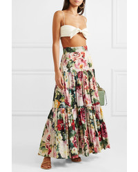 Dolce & Gabbana Tiered Ruffled Floral Print Cotton Poplin Maxi Skirt