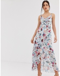 Little Mistress Asymmetric Ruffle Maxi Dress In Floral Print
