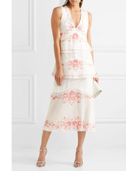 Vilshenko Maya Convertible Floral Print Silk Jacquard Midi Dress White