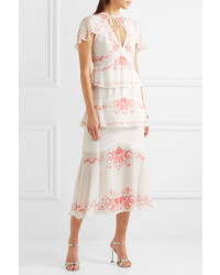 Vilshenko Maya Convertible Floral Print Silk Jacquard Midi Dress White