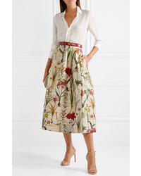 Oscar de la Renta Floral Print Midi Skirt