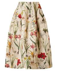 Oscar de la Renta Floral Print Midi Skirt