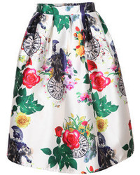 Florals With Zipper Flare Midi Skirt