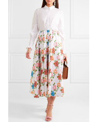 Emilia Wickstead Jane Pleated Floral Print Cloqu Midi Skirt