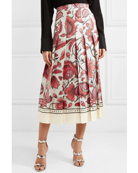 Gucci Pleated Floral Print Silk Twill Skirt