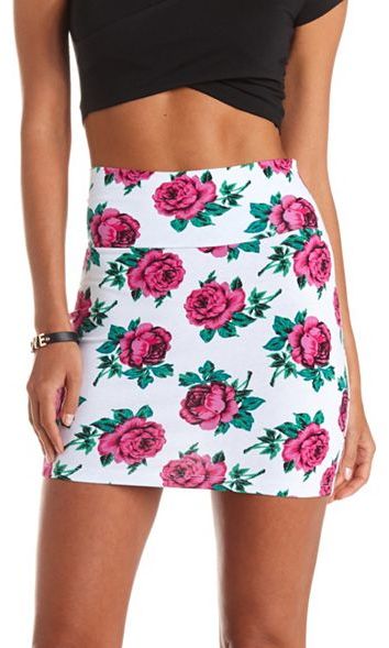 Charlotte Russe Floral Print Bodycon Mini Skirt, $10 | Charlotte Russe ...