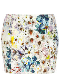 River Island White Floral Print Mini Skirt