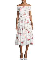 Rebecca Taylor Margurite Off The Shoulder Floral Jersey Midi Dress White