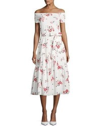 Rebecca Taylor Margurite Off The Shoulder Floral Jersey Midi Dress White