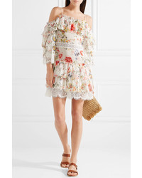 Alice + Olivia Santos Cold Shoulder Med Printed Silk Tte Mini Dress