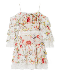 Alice + Olivia Santos Cold Shoulder Med Printed Silk Tte Mini Dress