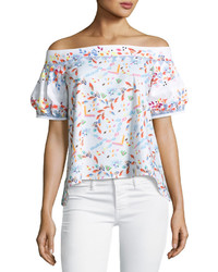Peter Pilotto Floral Off The Shoulder Half Sleeve Blouse White