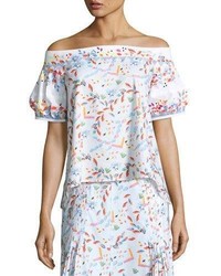 Peter Pilotto Floral Off The Shoulder Half Sleeve Blouse White