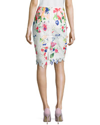 Neiman Marcus Floral Lace Pencil Skirt Whitemulti