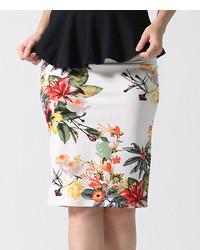 White Floral Pencil Skirt