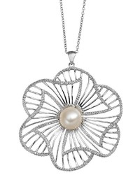 Freshwater Cultured Pearl Sterling Silver Flower Pendant Necklace
