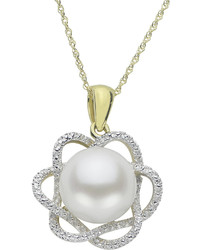 Pearlustre By Imperial Pearlustre 9 10mm Fw Cultured Pearl 10k Gold Flower Pendant With Diamond Accents