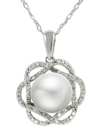 Pearlustre By Imperial Pearlustre 9 10mm Fw Cultured Pearl Silver Flower Pendant With Diamond Accents