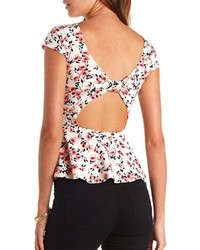Charlotte Russe Floral Print Bow Back Cut Out Peplum Top