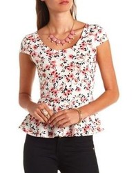 Charlotte Russe Floral Print Bow Back Cut Out Peplum Top