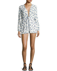 Lucca Couture Floral Print Tie Front Romper White Pattern