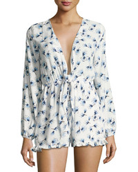 Lucca Couture Floral Print Tie Front Romper White Pattern