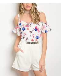 Ivory Floral Contrast Cutout Romper