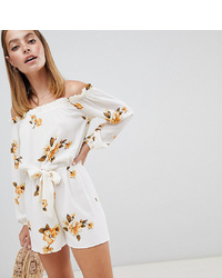 Miss Selfridge Petite Off The Shoulder Playsuit With In Floral Print