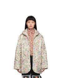 White Floral Puffer Coat
